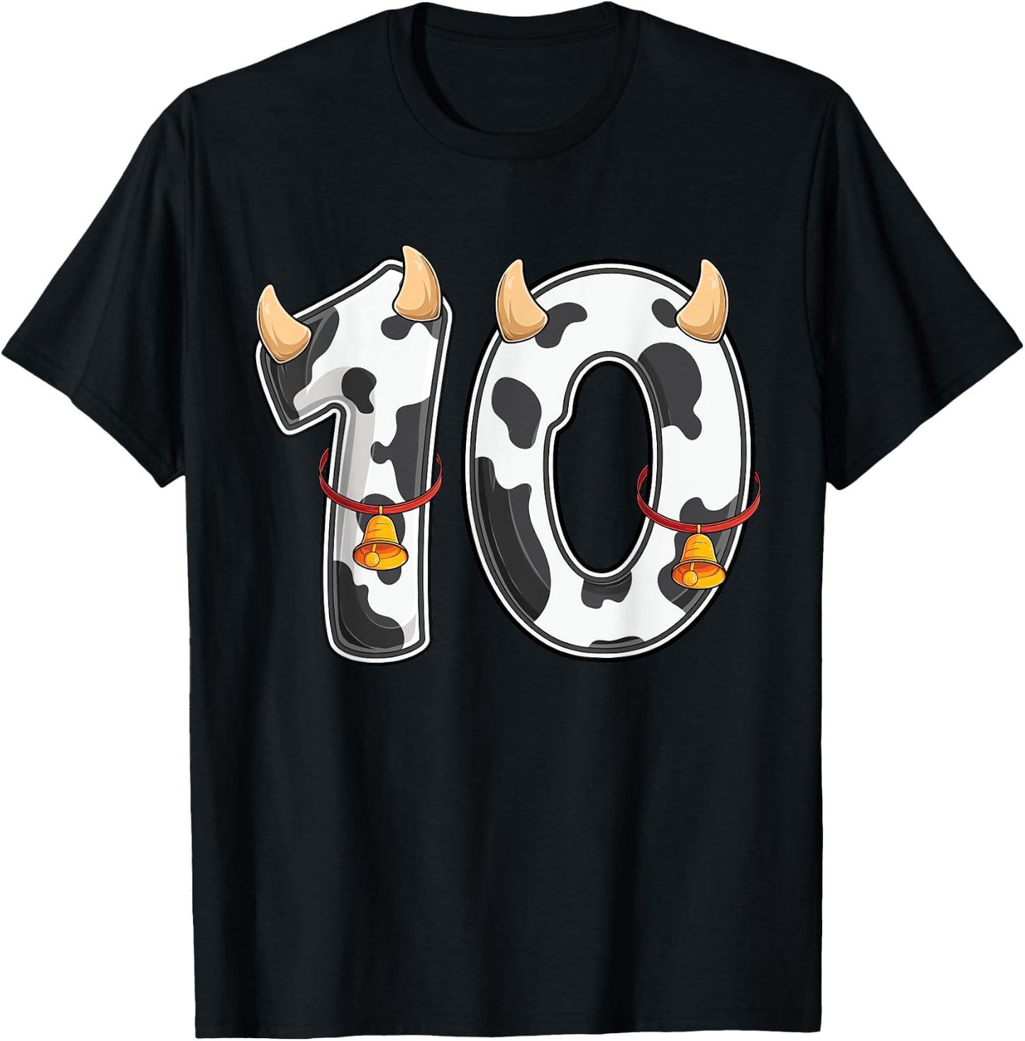 Cow Girl Boy Farmer 10th Birthday Ten 10 Years Old Bday Kids T-Shirt - T-Shirt | Black