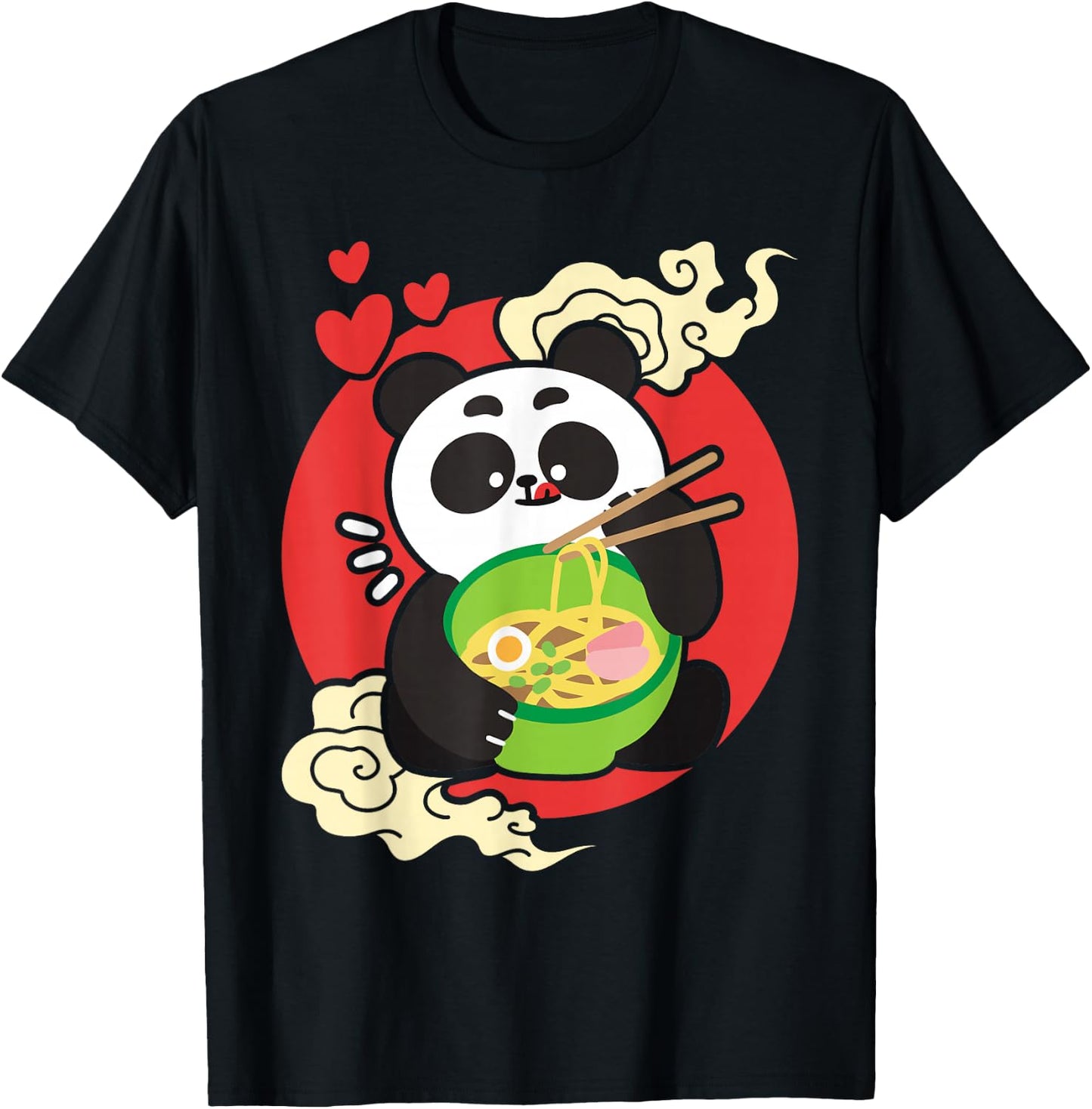 Kawaii Cute Eating Panda Japanese Ramen Noodles T-Shirt - T-Shirt | Black