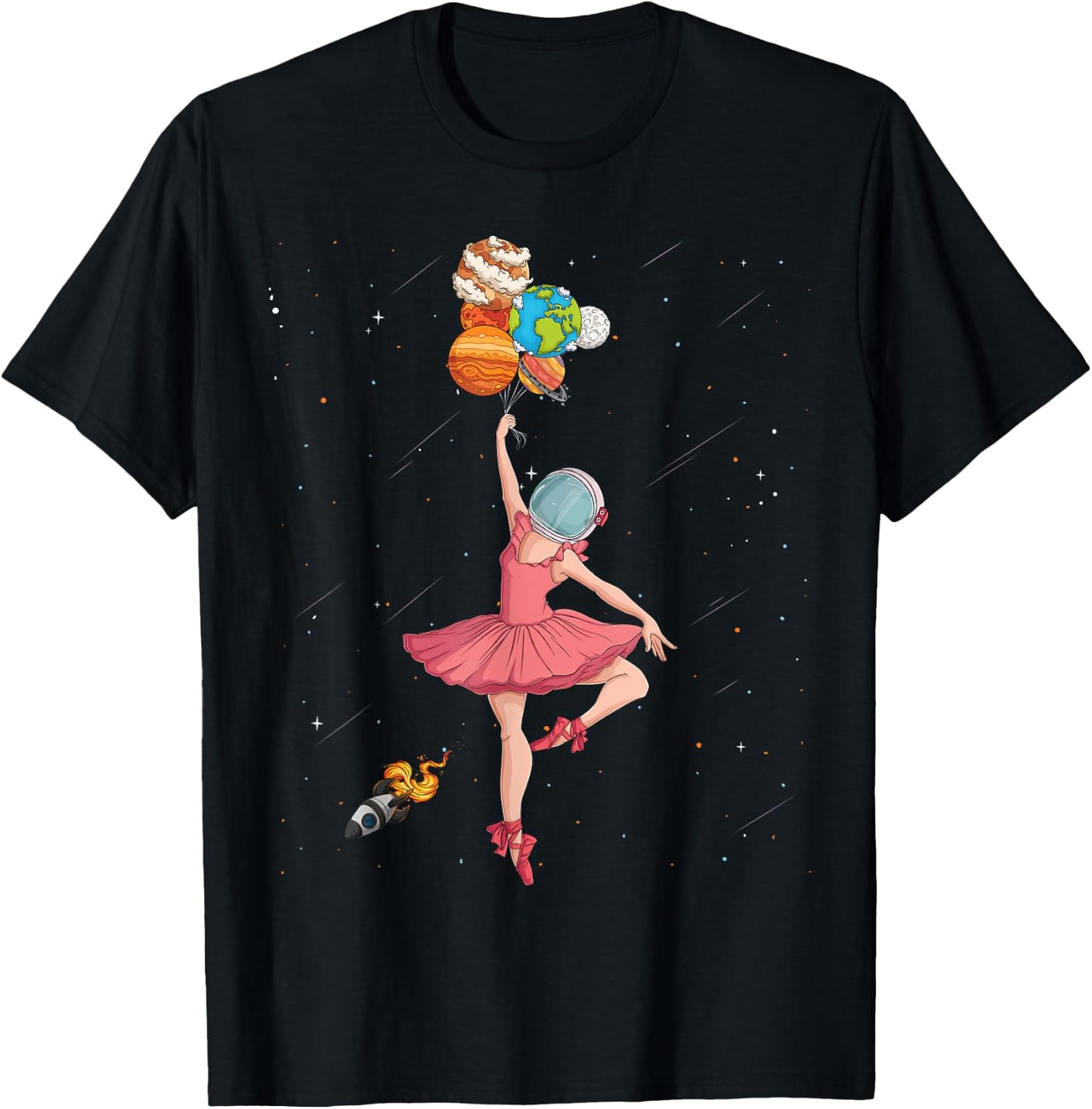 Ballerina Planets Outer Space Astronaut Solar System Girls T-Shirt - T-Shirt | Black