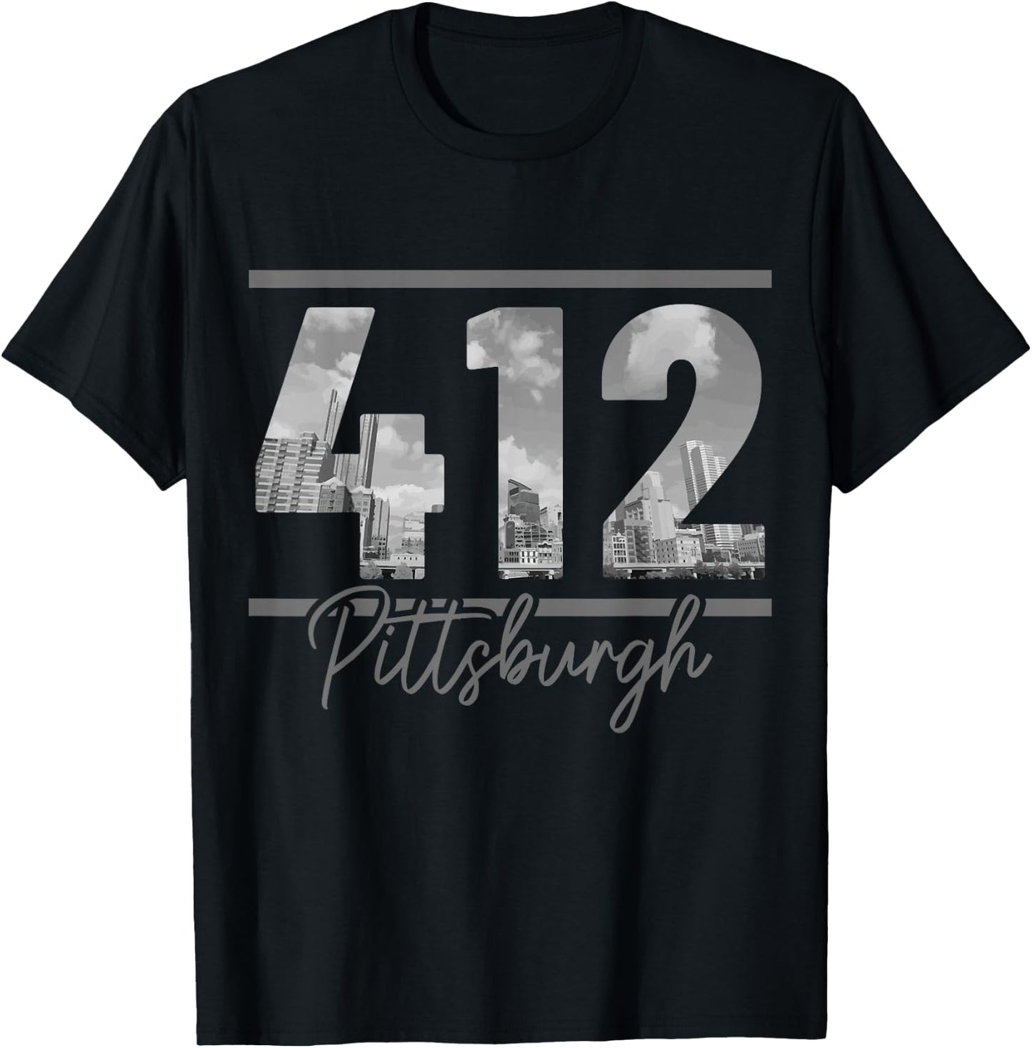 Pittsburgh 412 Area Code Skyline Pennsylvania Vintage T-Shirt - T-Shirt | Black