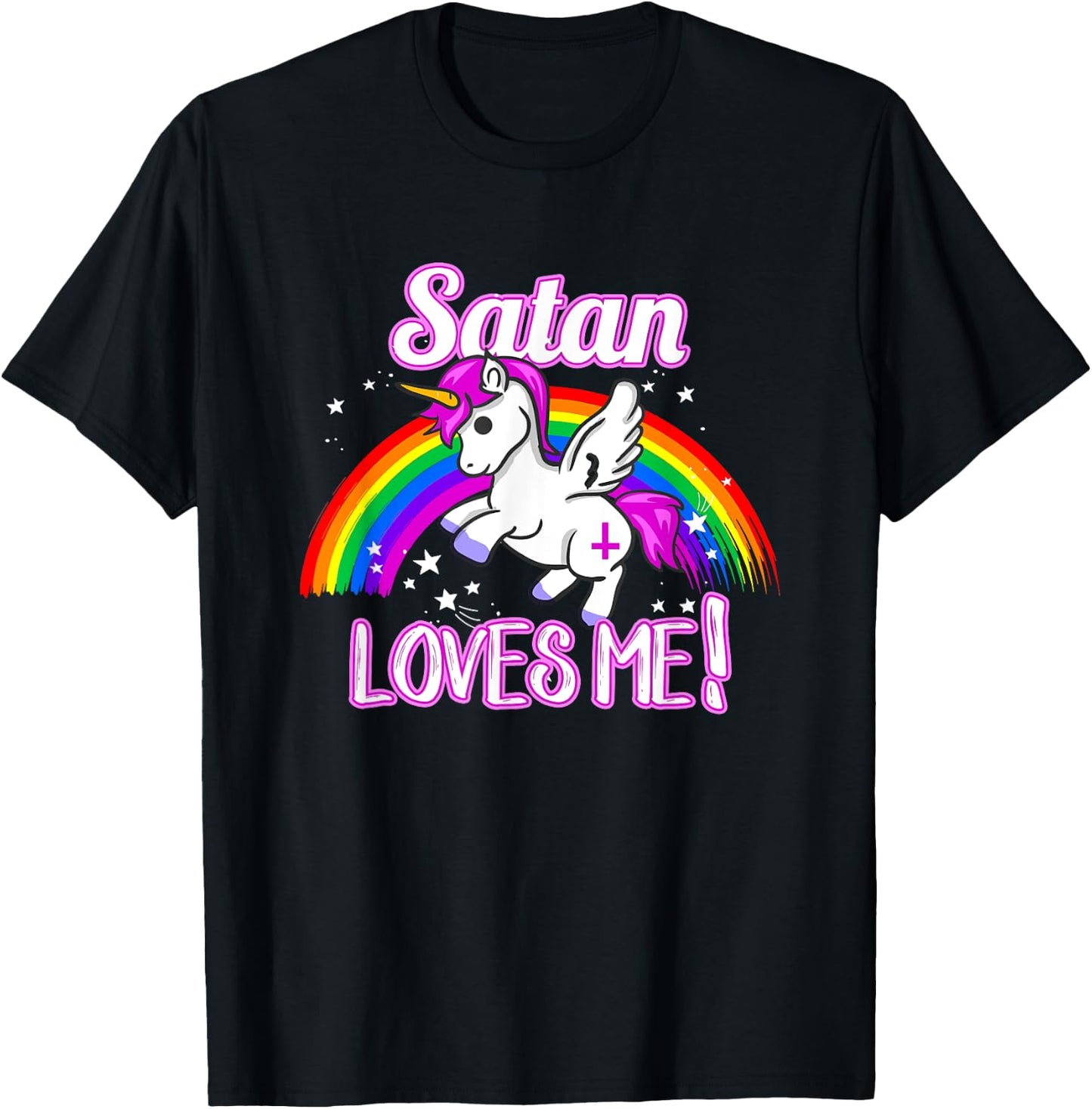 Satan Loves Me | Unicorn Religion Non-Believer God T-Shirt - T-Shirt | Black