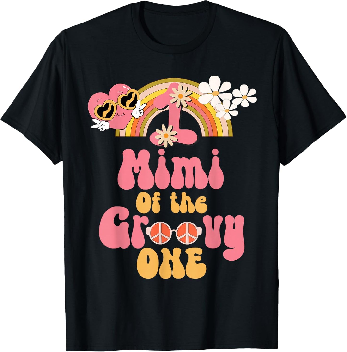 Mimi of the Groovy one peace sign retro birthday matching T-Shirt - T-Shirt | Black
