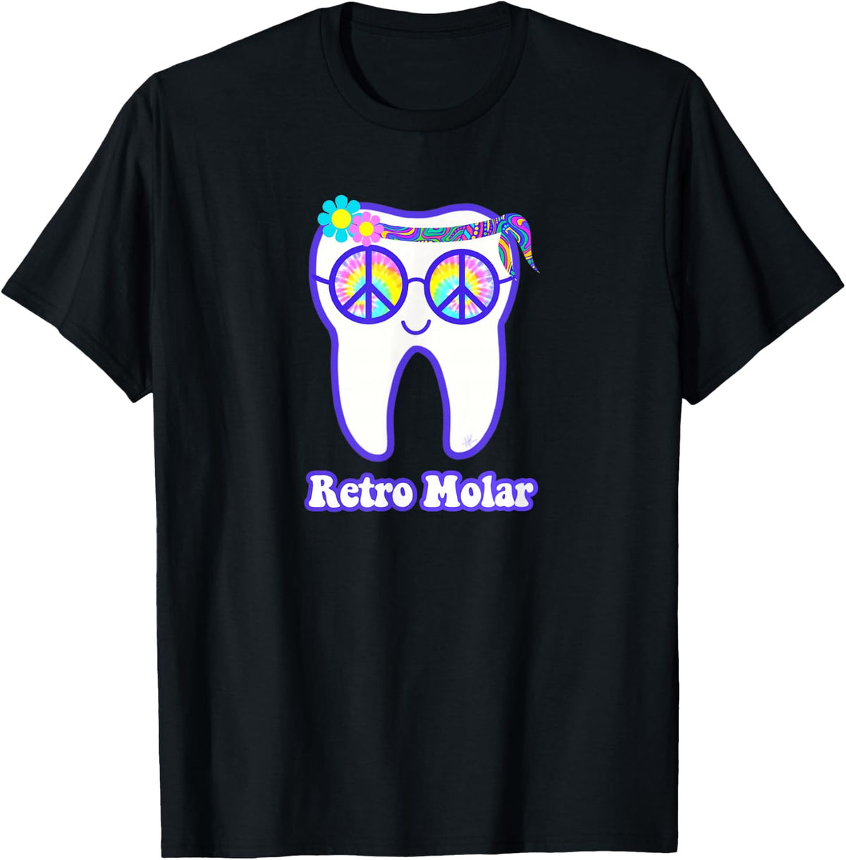 Retro molar tooth hippie peace dental hygienist dentist RDH T-Shirt - T-Shirt | Black