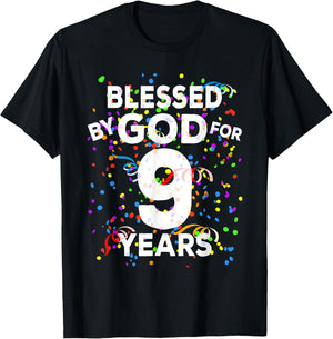 Blessed By God For 9 Years Shirt Happy 9th Birthday Shirt T-Shirt - T-Shirt | Black