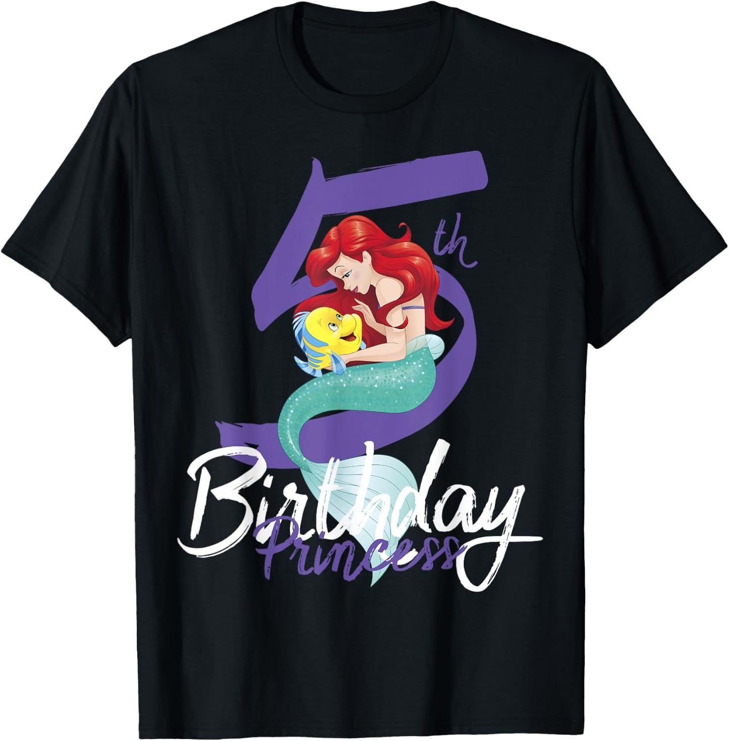 Disney Little Mermaid Ariel 5th Birthday Princess T-Shirt - T-Shirt | Black