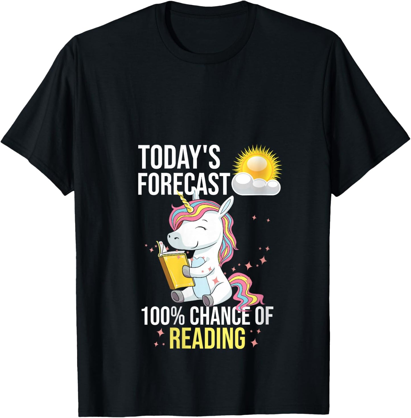 Women's 100% Chance of Reading Funny Book Lover Unicorn V-Neck T-Shirt - T-Shirt | Black