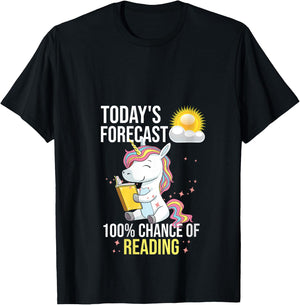 Women's 100% Chance of Reading Funny Book Lover Unicorn V-Neck T-Shirt - T-Shirt | Black