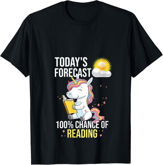 Women's 100% Chance of Reading Funny Book Lover Unicorn V-Neck T-Shirt - T-Shirt | Black