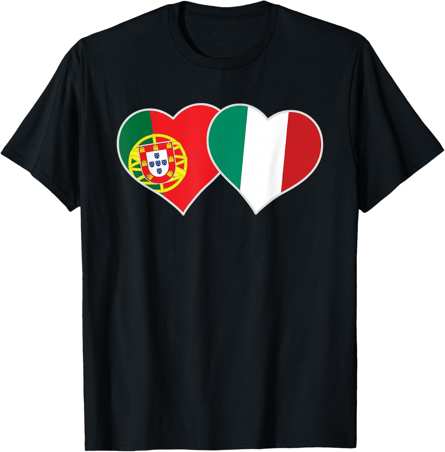 Portuguese Italian Flag Hearts Love Portugal Italy T-Shirt - T-Shirt | Black