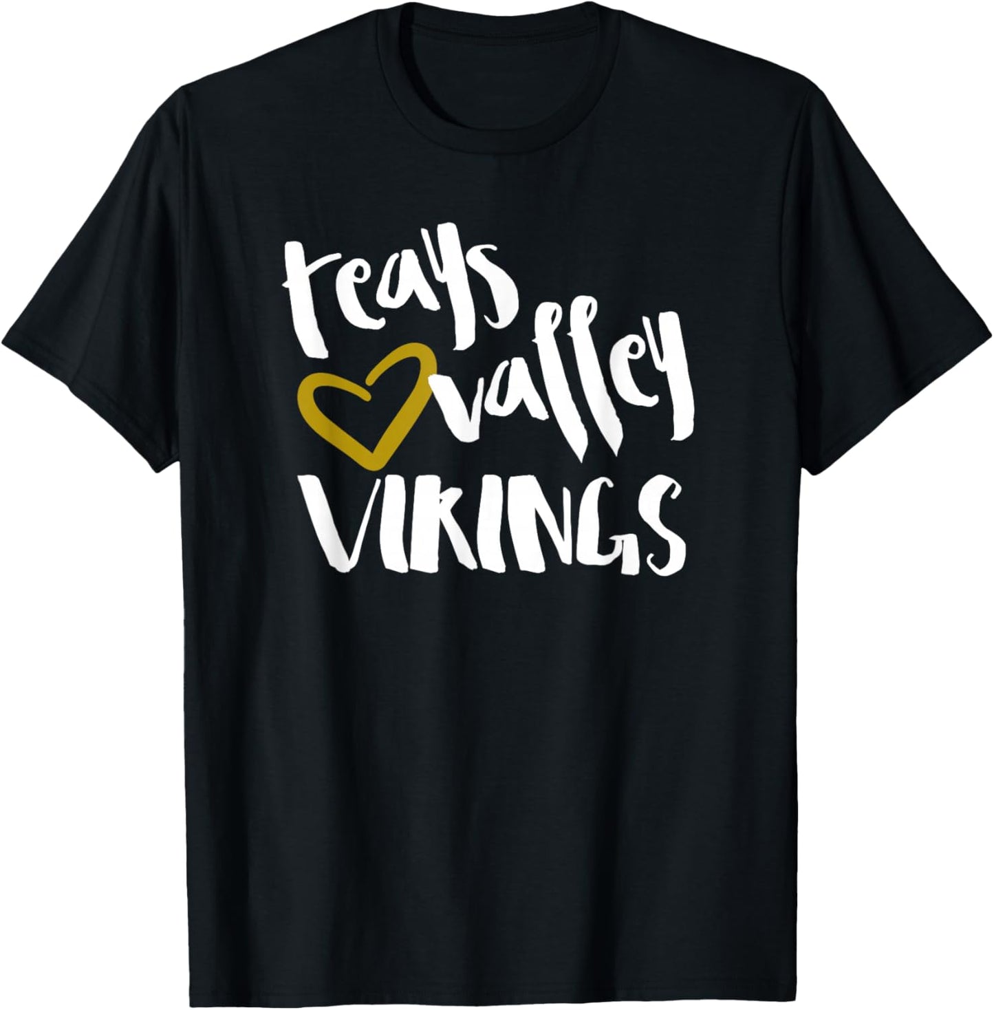 Teays Valley OH Viking Gold Colored Heart School Spirit T-Shirt - T-Shirt | Black