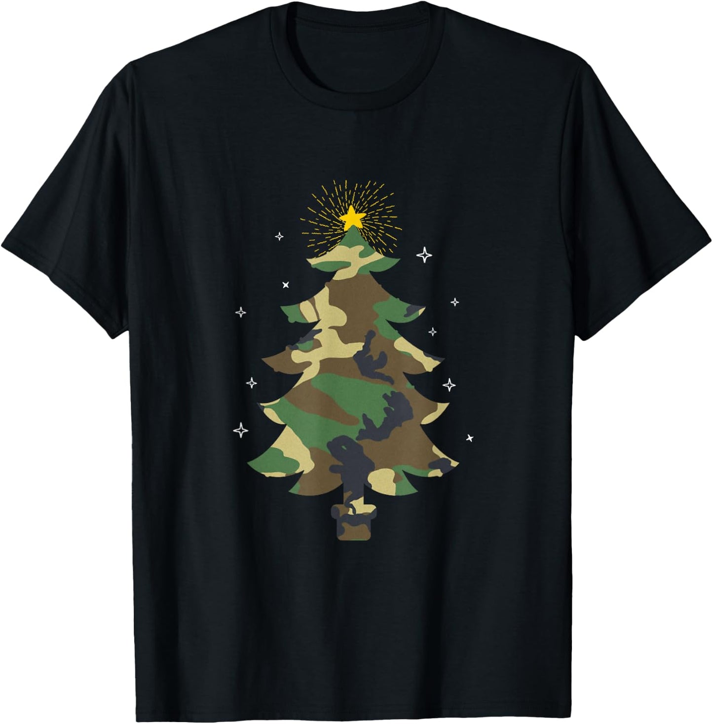 Camouflage Christmas Tree Camo Print Christmas Tree Military T-Shirt - T-Shirt | Black