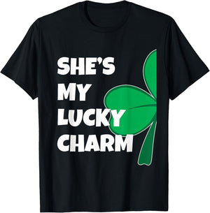She's My Lucky Charm Funny St Patricks Day Couple T-Shirt - T-Shirt | Black
