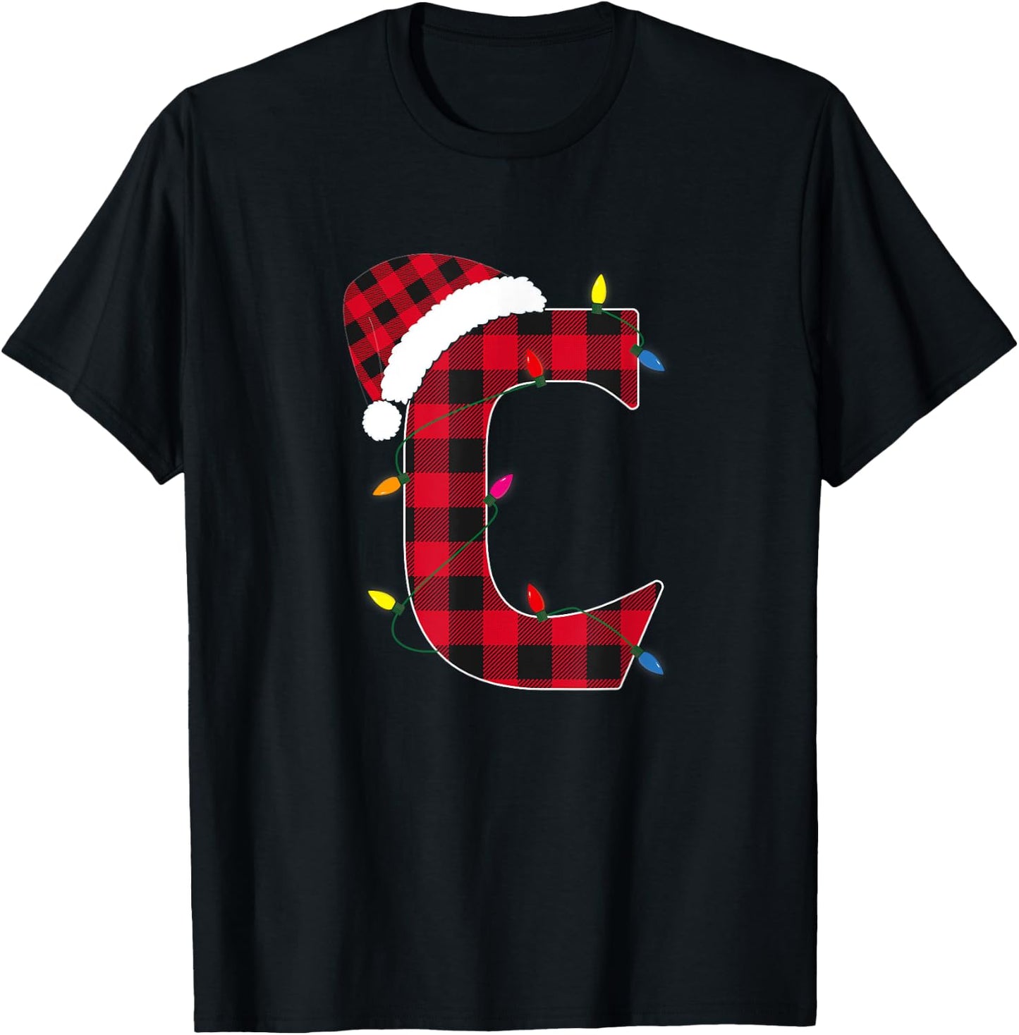 Awesome Letter C Initial Name Buffalo Plaid Christmas Pajama T-Shirt - T-Shirt | Black