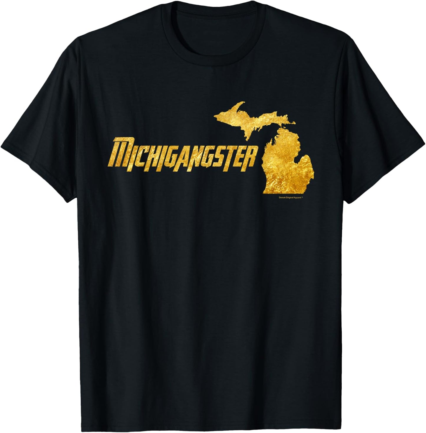 Michigangster Gold Detroit Michigan Midwest Mitten T-Shirt - T-Shirt | Black
