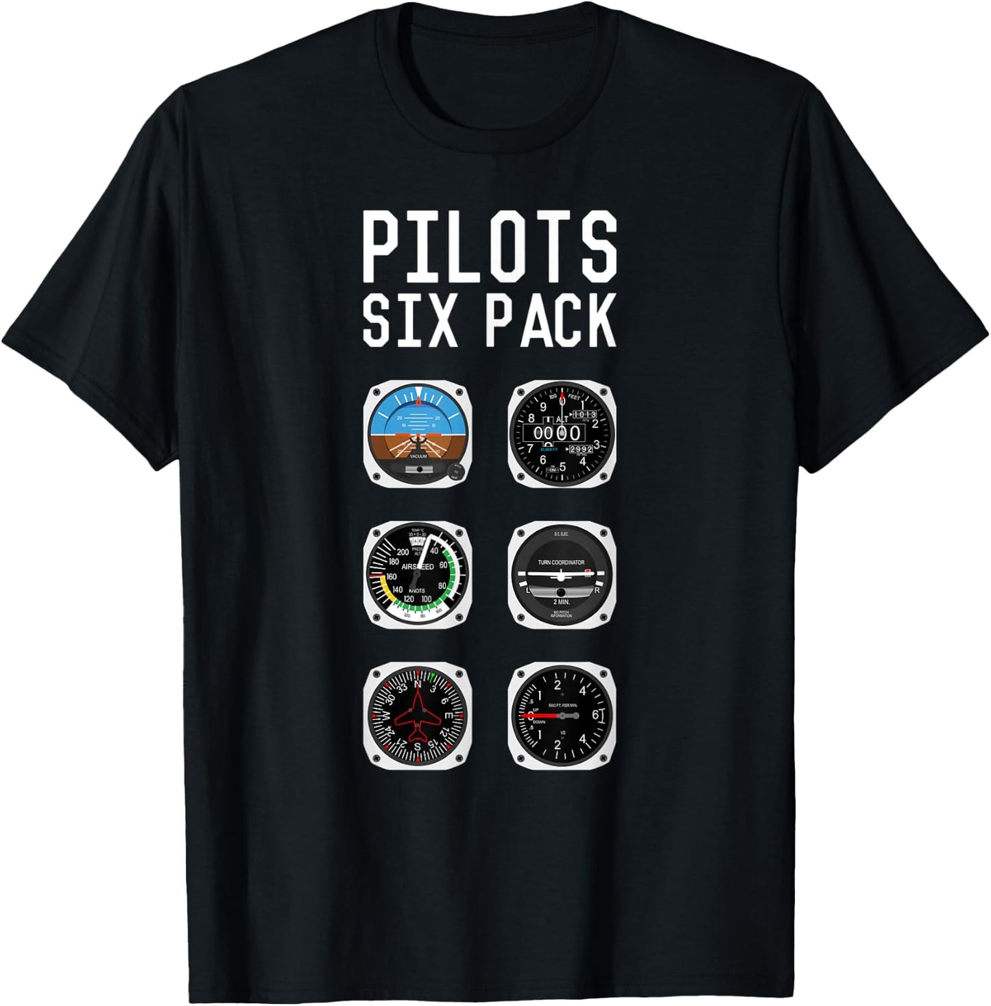 Flight instruments six pack aviation airplane pilots T-Shirt - T-Shirt | Black