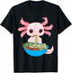 Kawaii Axolotl Eating Ramen Noodles Anime Kids Girls Teens T-Shirt - T-Shirt | Black
