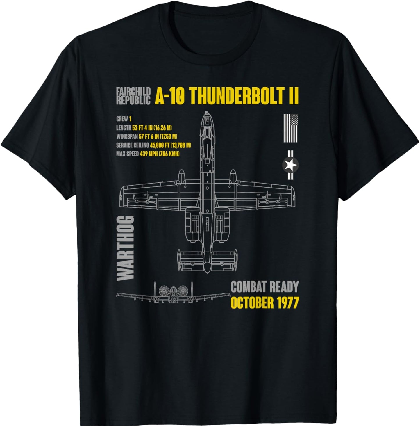 Military Aircraft A-10 Thunderbolt II Warthog USAF Small T-Shirt - T-Shirt | Black