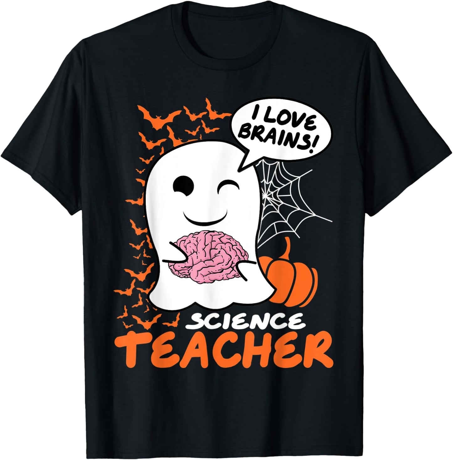 Science Teacher Cute Ghost Halloween Teacher Men Women T-Shirt - T-Shirt | Black