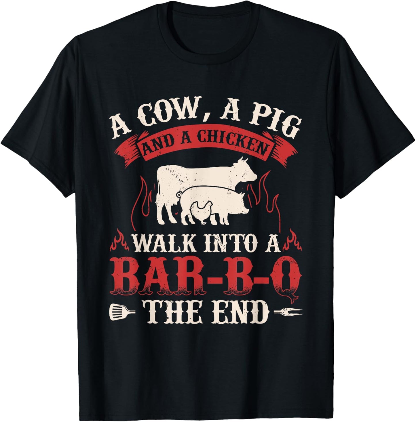 Funny Barbecue Cow Pig Chicken Graphic Meat Smoking BBQ T-Shirt - T-Shirt | Black