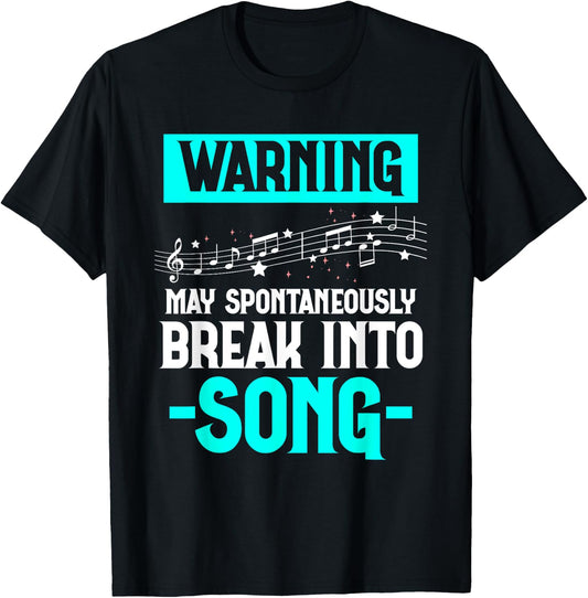 Funny Karaoke Warning May Spontaneously Break Into Song T-Shirt - T-Shirt | Black
