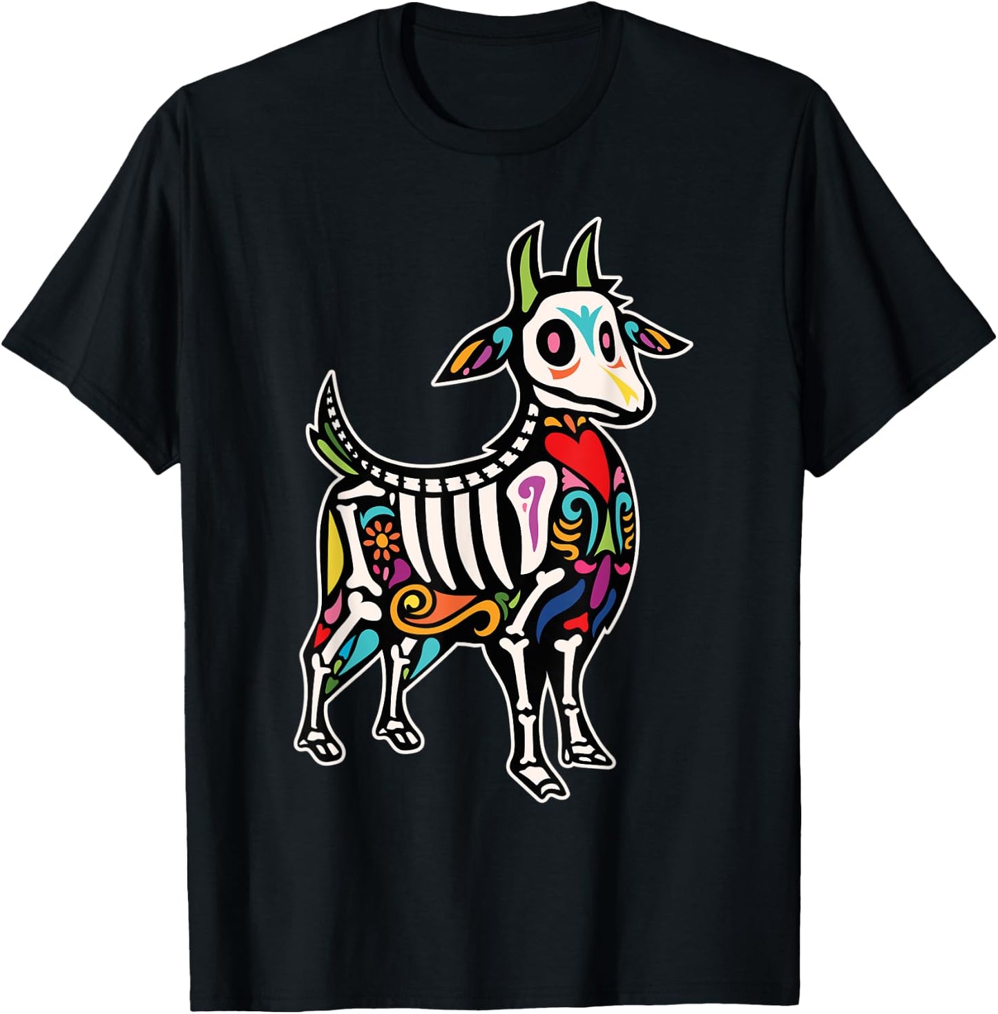 Goat Sugar Skull Mexican Day of the Dead Dia De Muertos T-Shirt - T-Shirt | Black