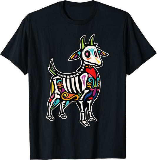 Goat Sugar Skull Mexican Day of the Dead Dia De Muertos T-Shirt - T-Shirt | Black