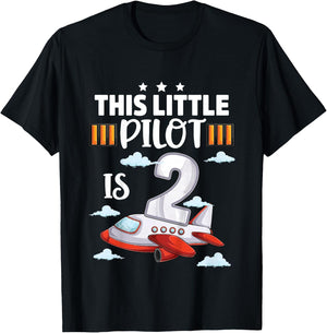 2 year old Boy Girl Airplane Pilot 2nd Birthday Aircraft T-Shirt - T-Shirt | Black