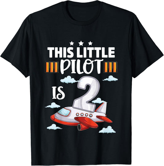 2 year old Boy Girl Airplane Pilot 2nd Birthday Aircraft T-Shirt - T-Shirt | Black