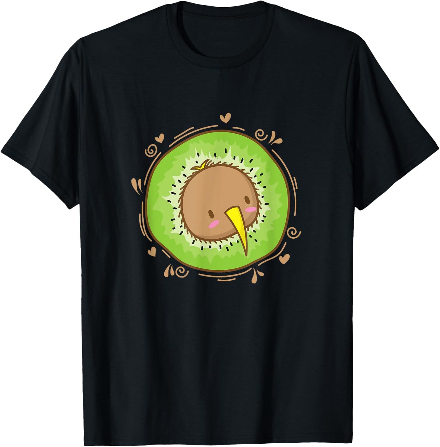 Kiwi Bird Head with Kiwi Fruit T-Shirt - T-Shirt | Black