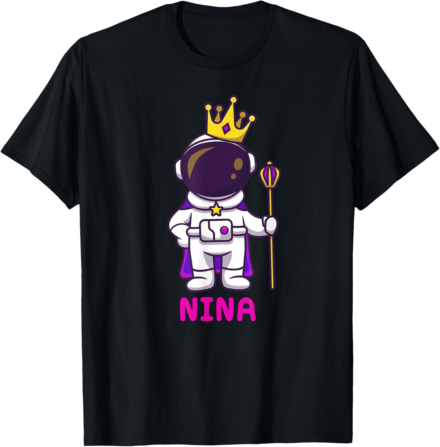 NINA Personalized Name Astronaut Birthday Queen T-Shirt - T-Shirt | Black