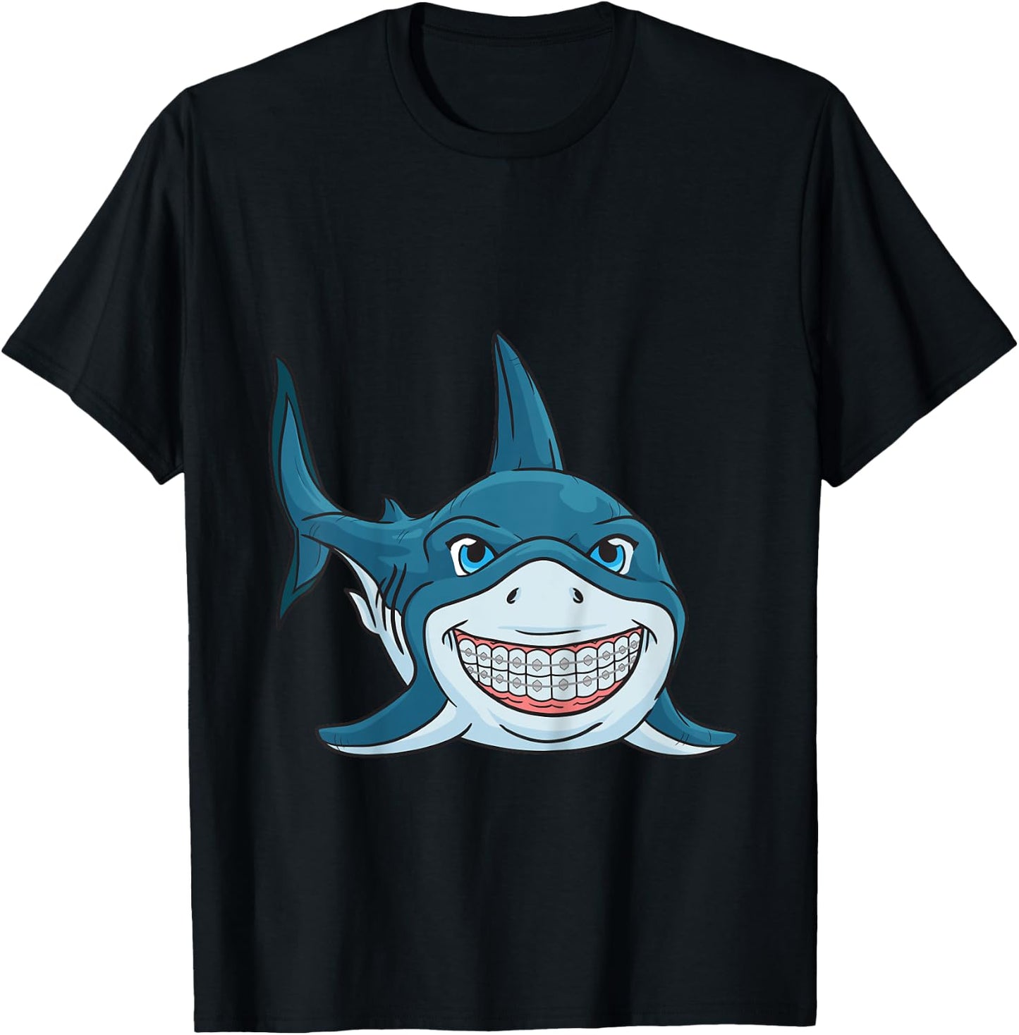Funny Shark Braces Teeth Boys Girls T-Shirt - T-Shirt | Black