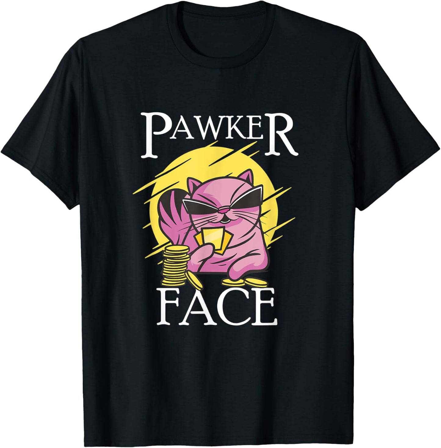 Pawker Face Poker Face - Cat Plays Poker T-Shirt - T-Shirt | Black
