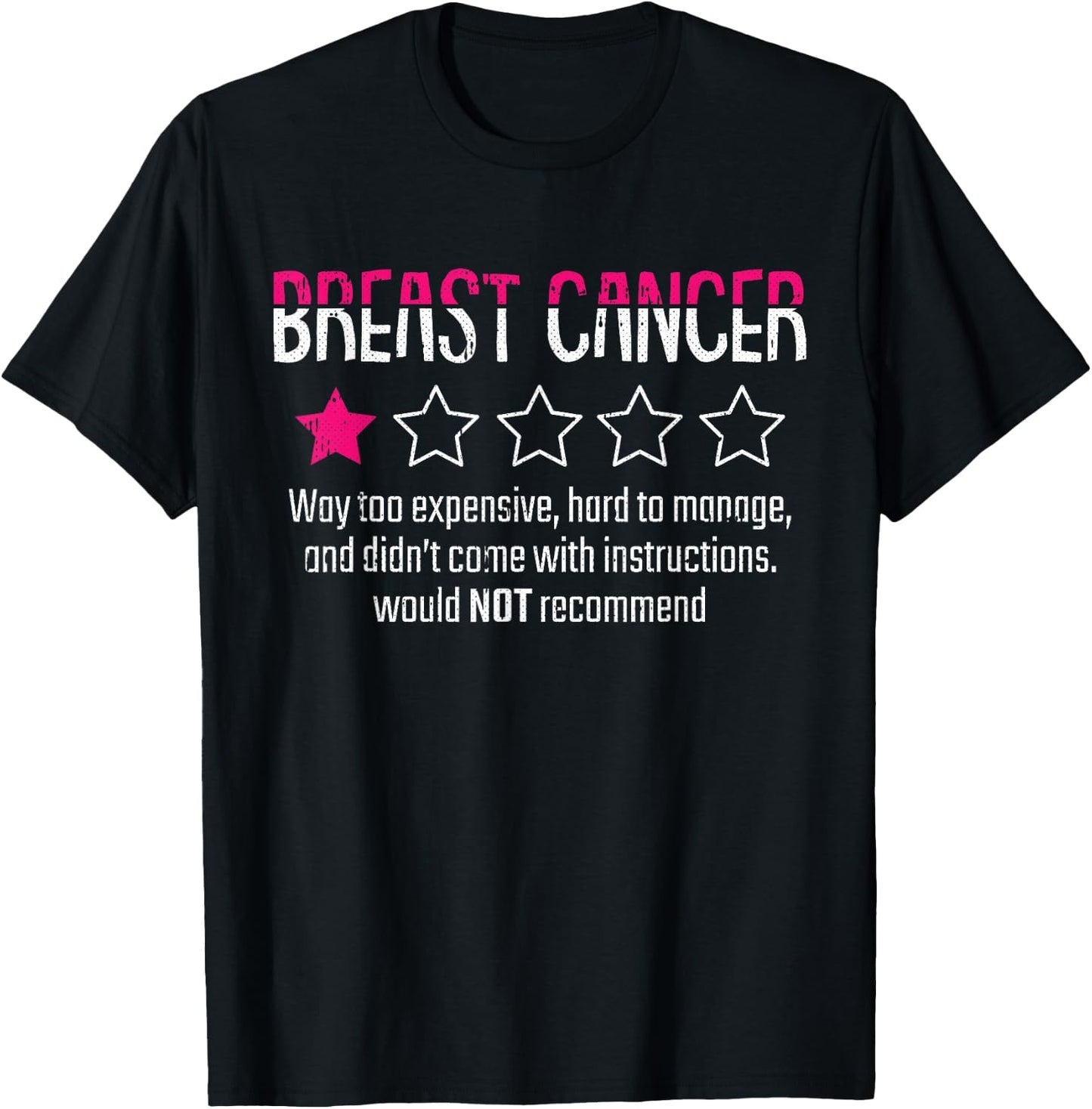 1 Star Rating Breast Cancer Awareness Funny Fighter T-Shirt - T-Shirt | Black