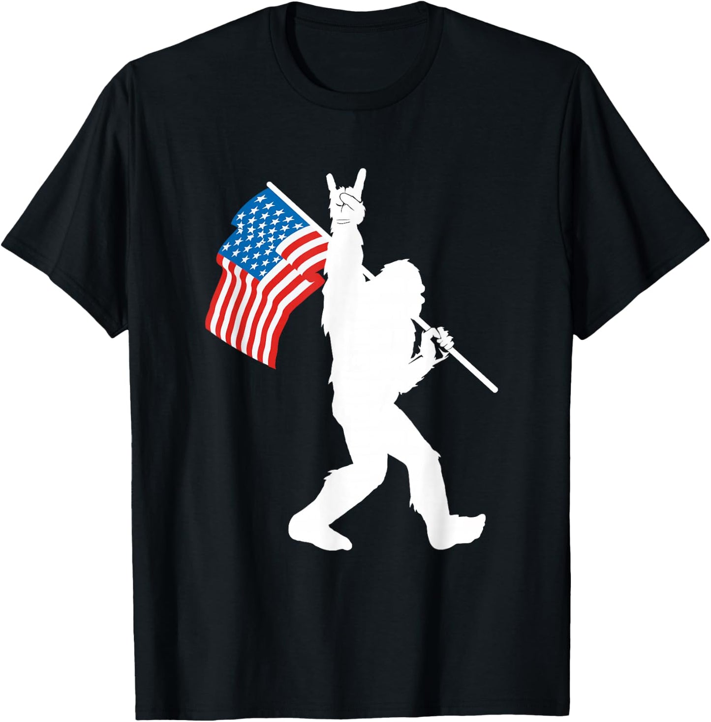 Funny Bigfoot Rock and Roll USA Flag for Sasquatch Believers Small T-Shirt - T-Shirt | Black