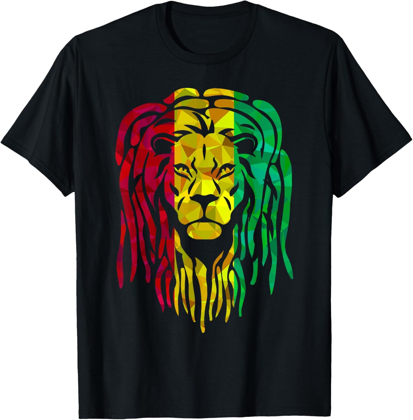 Reggae Lion Face Hippie Mosaic Rastafarian Lion Lover T-Shirt - T-Shirt | Black