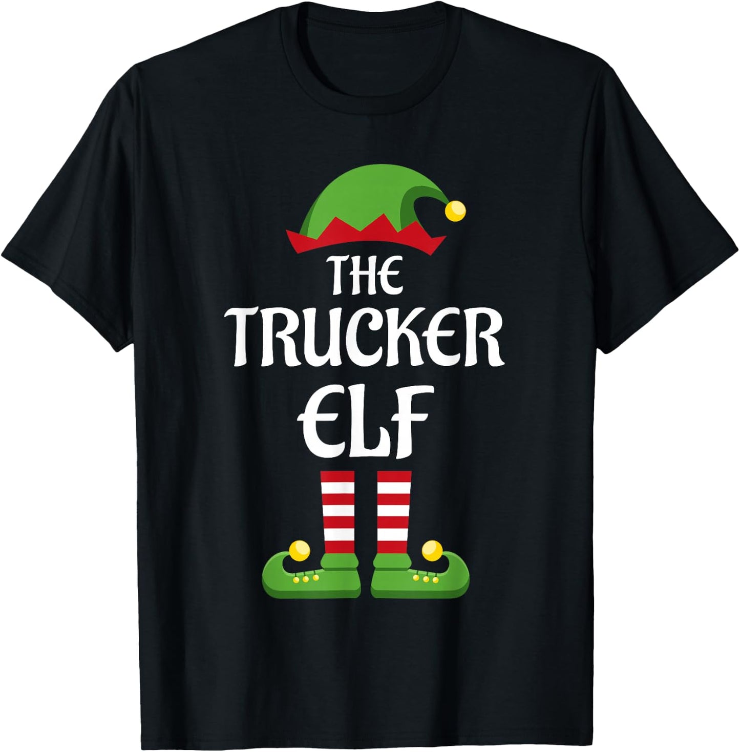 Trucker Elf Family Matching Group Christmas T-Shirt - T-Shirt | Black