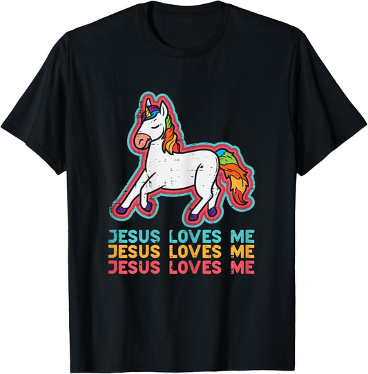 Unicorn Jesus Loves Me Catholic God Christian Women Girls T-Shirt - T-Shirt | Black