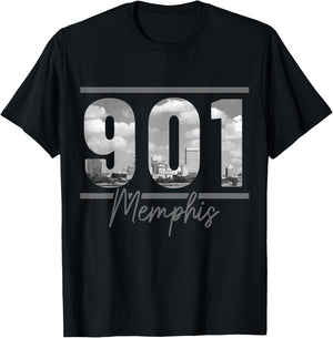 Memphis 901 Area Code Skyline Tennessee Vintage T-Shirt - T-Shirt | Black