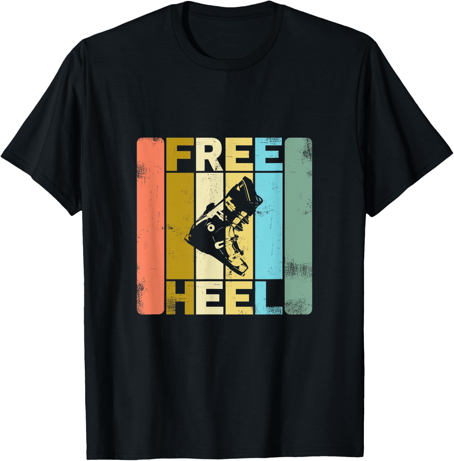 Free Heel Skiing Telemark Ski Retro T-Shirt - T-Shirt | Black
