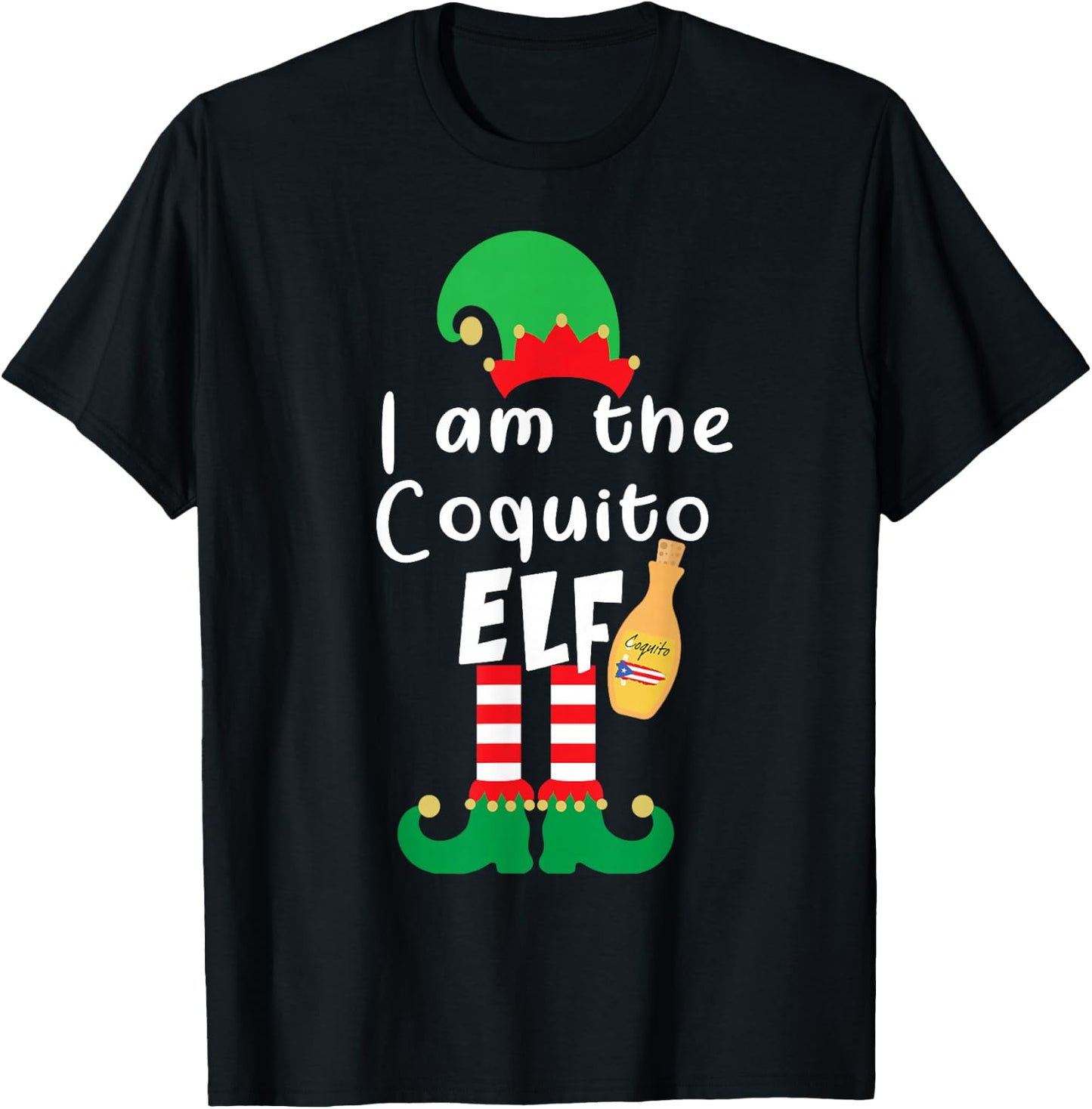 Coquito ELF Funny Puerto Rico Matching Christmas Bilingual T-Shirt - T-Shirt | Black