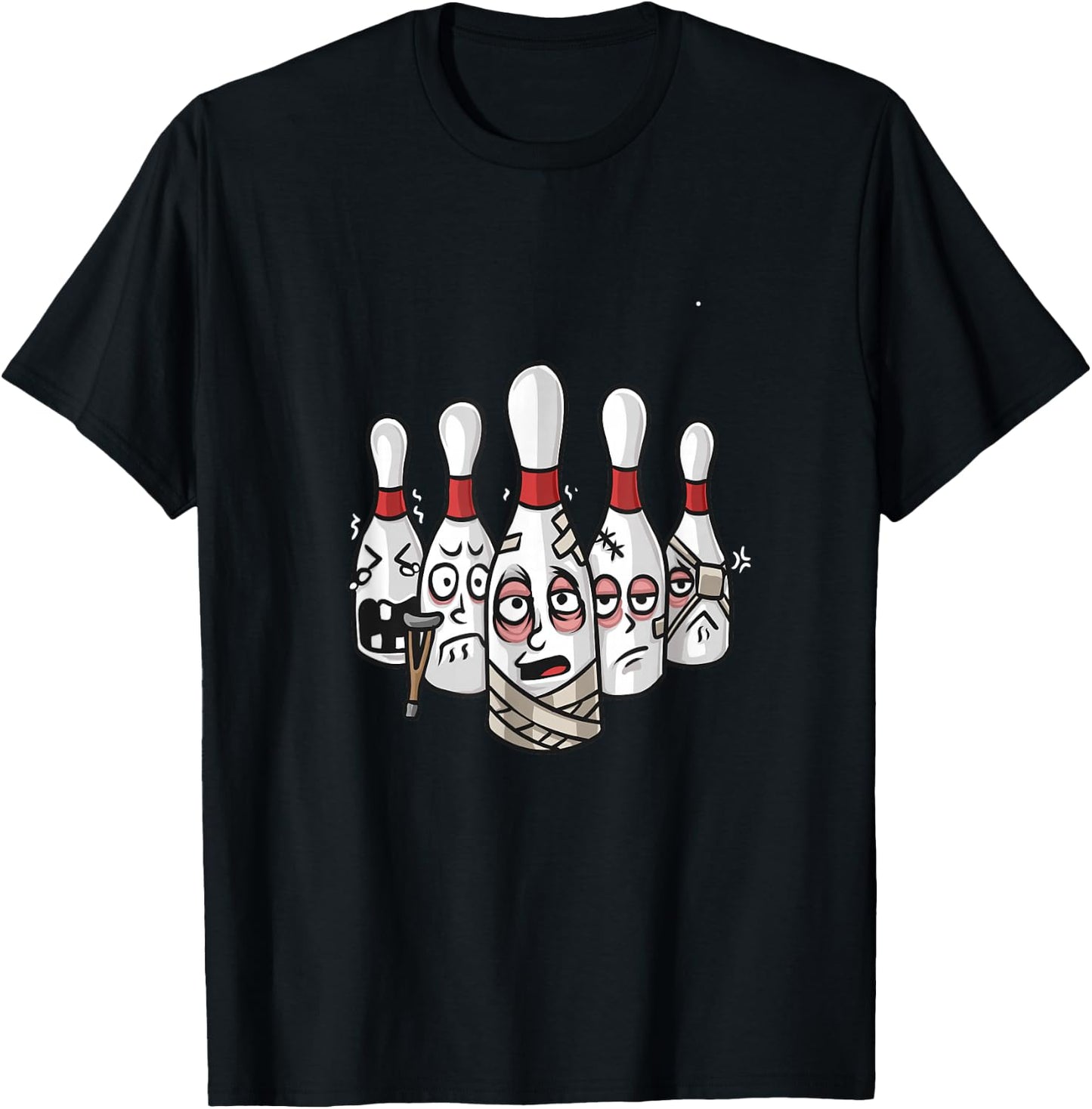 Funny Bowling Pins with Crutches and Bandages Bowling T-Shirt - T-Shirt | Black