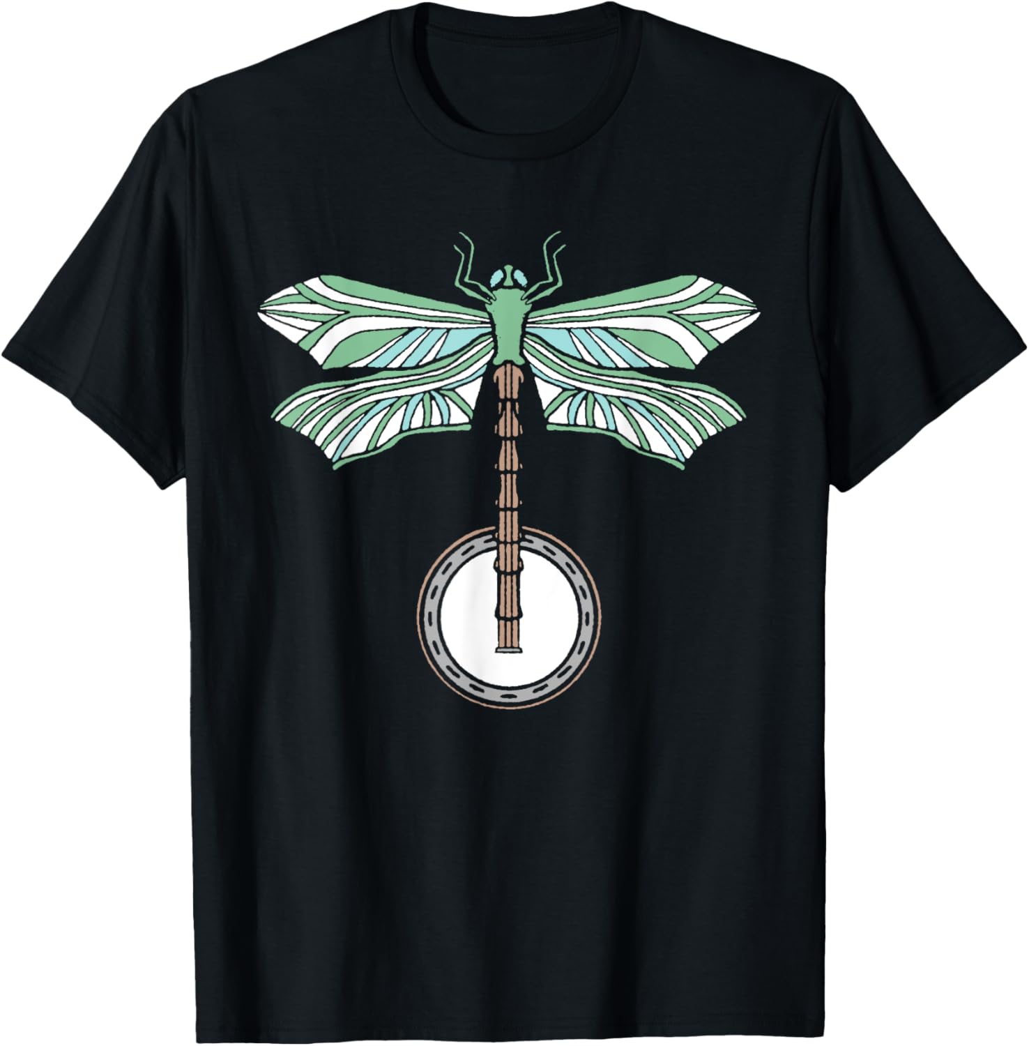 Banjo Dragonfly Artistic Illustration Vintage Retro Graphic T-Shirt - T-Shirt | Black