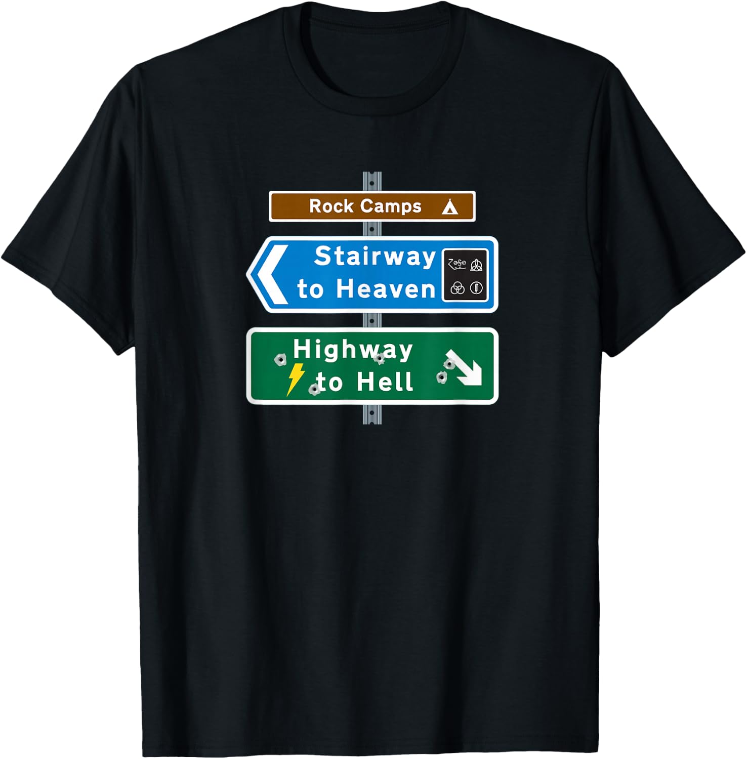 Road Sign Rock Camps: Highway to Hell / Stairway to Heaven T-Shirt - T-Shirt | Black