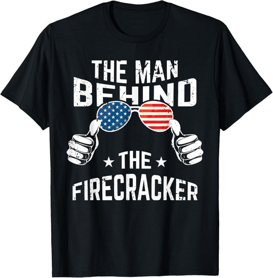 4th of July Pregnancy Shirt The Man Behind The Firecracker T-Shirt - T-Shirt | Black