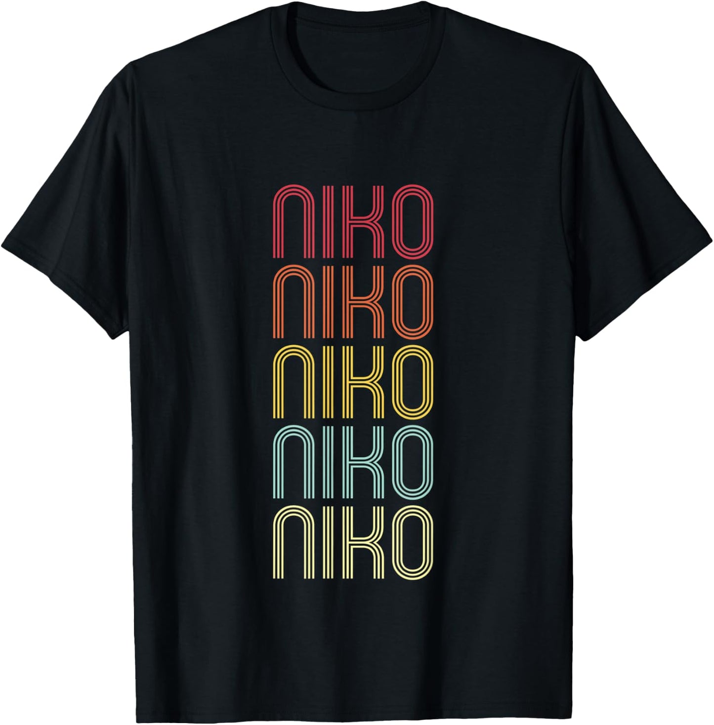 Niko Retro Wordmark Pattern Vintage Personalized 70s T-Shirt - T-Shirt | Black