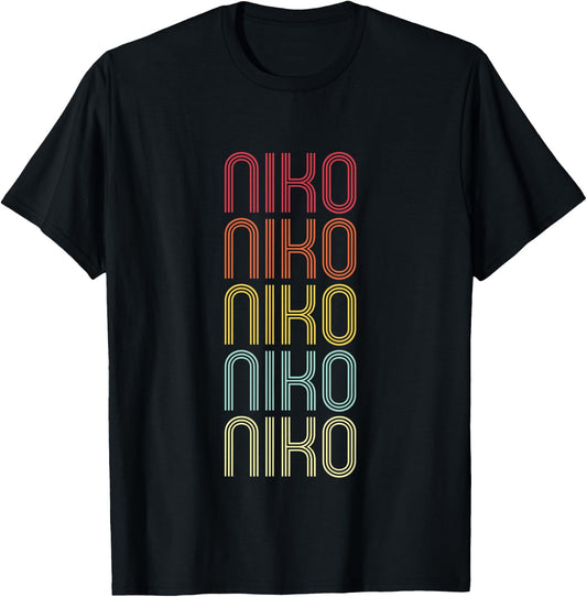 Niko Retro Wordmark Pattern Vintage Personalized 70s T-Shirt - T-Shirt | Black