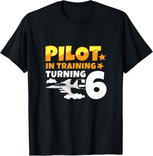 Pilot Training Turning 6 Fighter Jet Year 6th Birthday T-Shirt - T-Shirt | Black