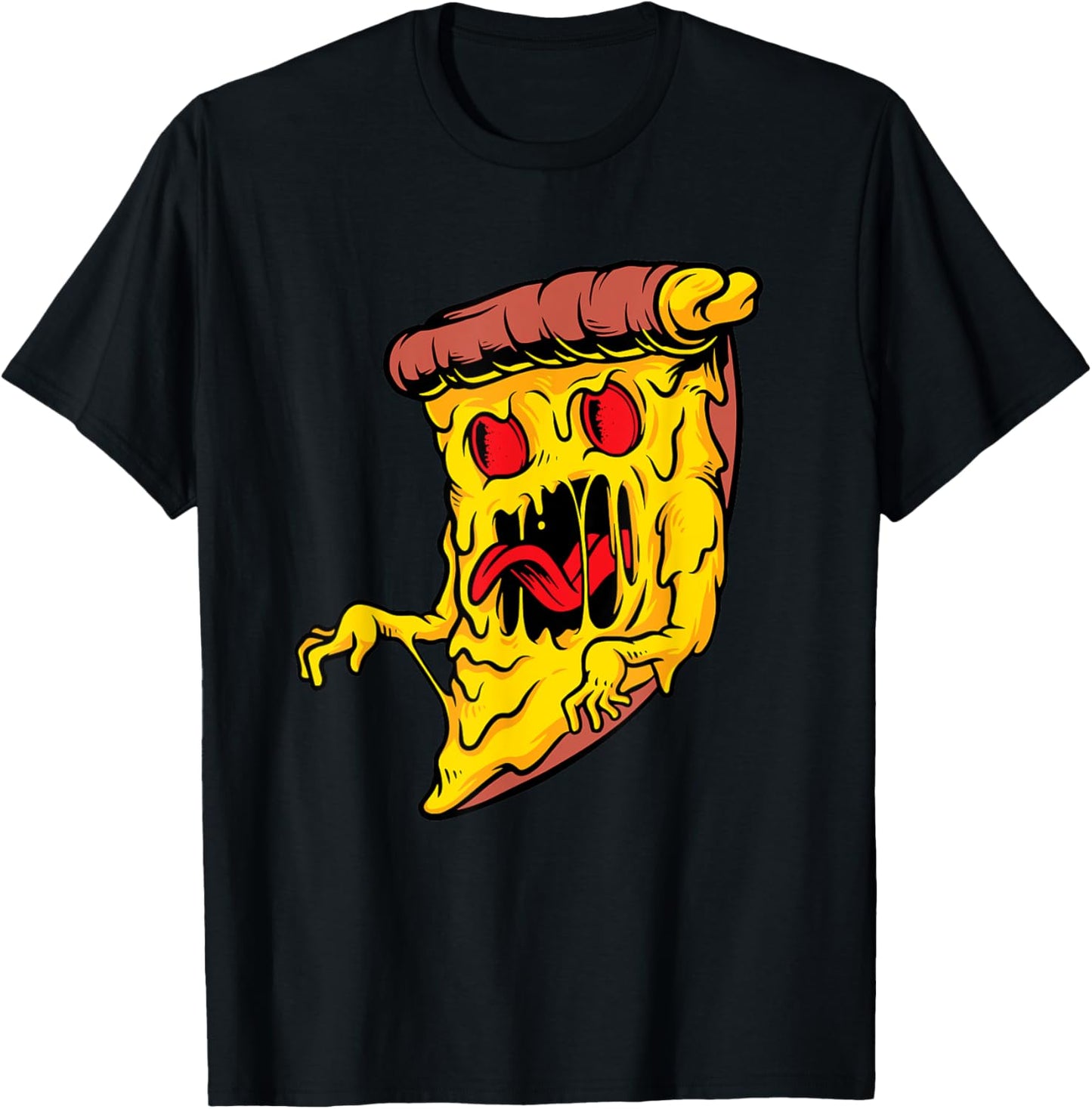 Halloween Scary Monster Food Lover Gift Funny Pizza T-Shirt - T-Shirt | Black