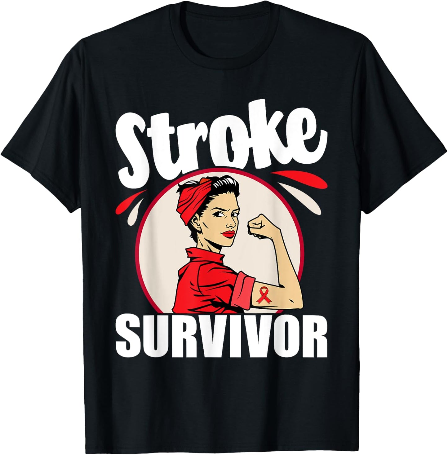 Stroke Survivor - Stroke Awareness Red Ribbon Brain Attack T-Shirt - T-Shirt | Black