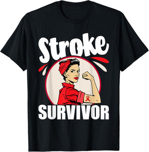 Stroke Survivor - Stroke Awareness Red Ribbon Brain Attack T-Shirt - T-Shirt | Black
